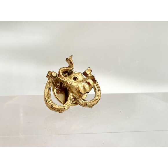 Vintage Gold Toned Elephant & Double Horseshoe Lucky Pin / Brooch - Picture 5 of 7